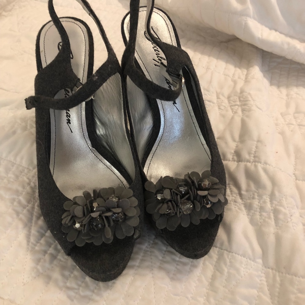 Floral Felt Peep Toe Heels - Size 10